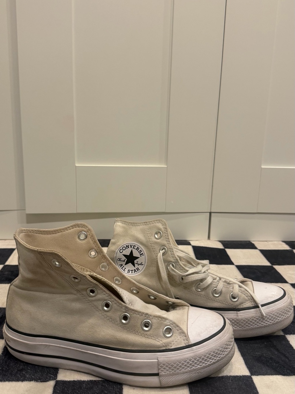 Converse High Top Sneakers in Cream Canvas with White Soles